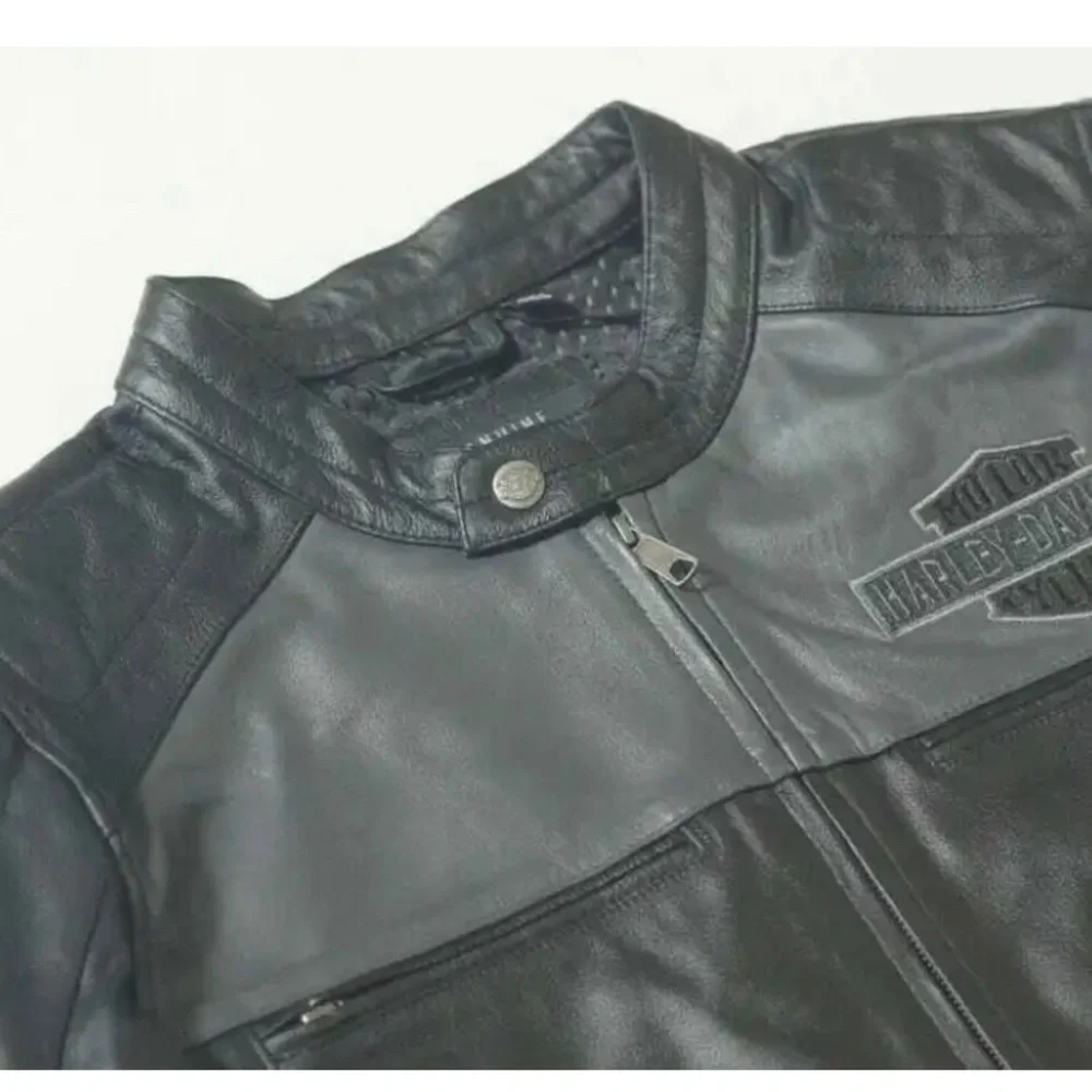 Harley Davidson Men's Votary black and Gray 100% Real Leather Motorcycle Jacket